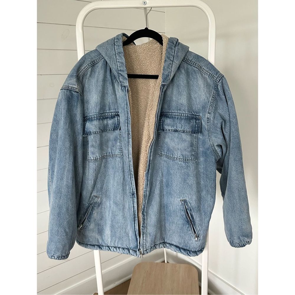 GOOD AMERICAN Reversible Cozy Denim Jacket sz 1/2